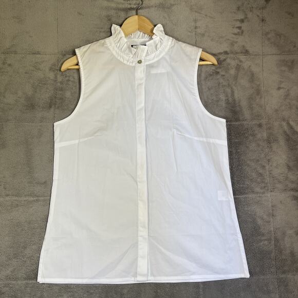 Ming Wang Blouse Women XS White Ruffle Button Up Stretch Cotton Capsule NEW - Picture 1 of 9